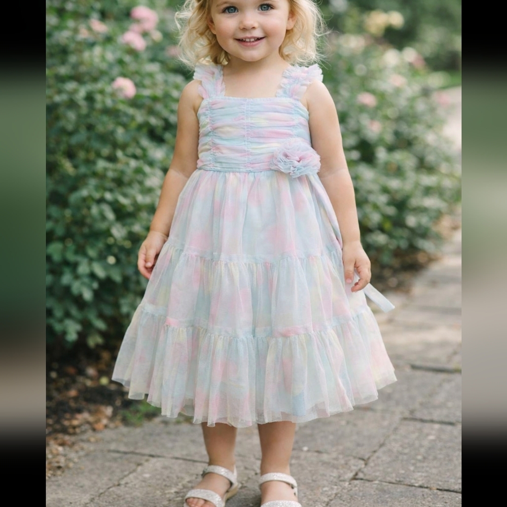 Jona Michelle Kids' Spring Dress Spring Easter Rainbow Pastel 3T